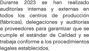 Durante 2023 se han realizado auditor as internas y externas en todos los centros de producci n (f bricas), delegacio...