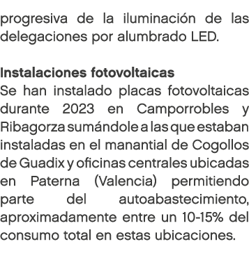 progresiva de la iluminaci n de las delegaciones por alumbrado LED. Instalaciones fotovoltaicas Se han instalado plac...
