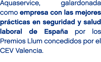 Aquaservice, galardonada como empresa con las mejores pr cticas en seguridad y salud laboral de Espa a por los Premio...