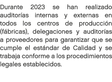 Durante 2023 se han realizado auditor as internas y externas en todos los centros de producci n (f bricas), delegacio...