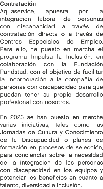 Contrataci n Aquaservice, apuesta por la integraci n laboral de personas con discapacidad a trav s de contrataci n di...