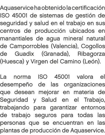 Aquaservice ha obtenido la certificaci n ISO 45001 de sistemas de gesti n de seguridad y salud en el trabajo en sus c...