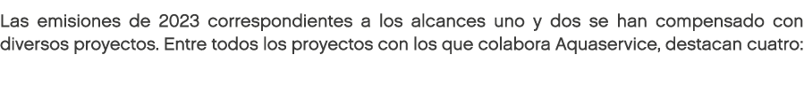 Las emisiones de 2023 correspondientes a los alcances uno y dos se han compensado con diversos proyectos. Entre todos...