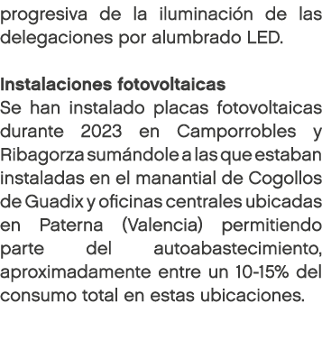 progresiva de la iluminaci n de las delegaciones por alumbrado LED. Instalaciones fotovoltaicas Se han instalado plac...