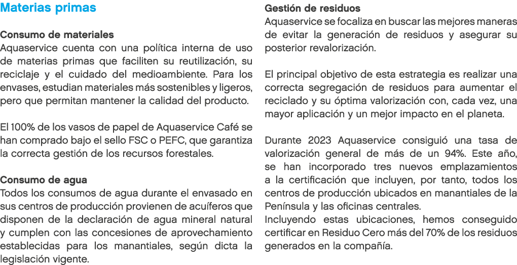 Materias primas Consumo de materiales Aquaservice cuenta con una pol tica interna de uso de materias primas que facil...