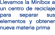Llevamos la Minibox a un centro de reciclaje para separar sus elementos y obtener nueva materia prima