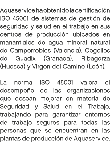 Aquaservice ha obtenido la certificaci n ISO 45001 de sistemas de gesti n de seguridad y salud en el trabajo en sus c...